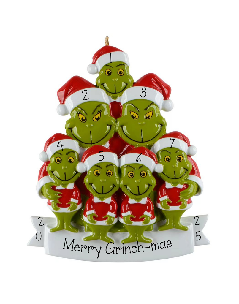 Personalized Family of 7 Green Furry Christmas Ornament
