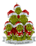 Personalized Family of 6 Green Furry Monster Christmas Ornament