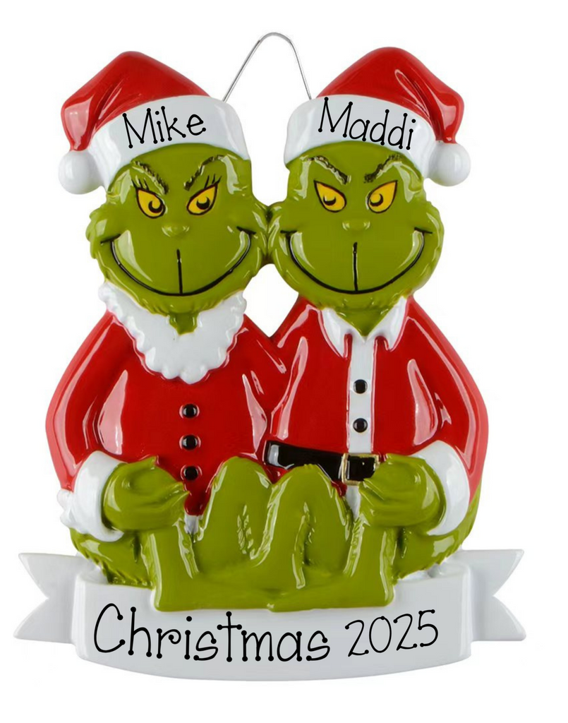 Personalized Grinch Couples Christmas Ornament ~ Family of 2 Merry Grinch-mas