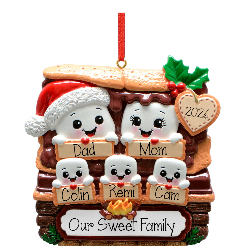 Personalized Family of 5 S’mores Christmas Ornament