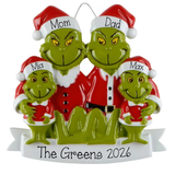 Personalized Family of 4 Green Furry Christmas Ornament