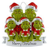 Personalized Family of 5 Green Furry Christmas Ornament