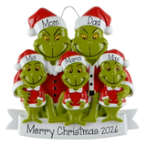 Personalized Family of 5 Green Furry Christmas Ornament