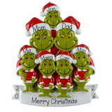 Personalized Family of 7 Green Furry Christmas Ornament