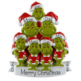 Personalized Family of 7 Green Furry Christmas Ornament