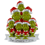 Personalized Family of 7 Green Furry Christmas Ornament