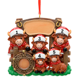 Personalized Western Highland Cow Family of 5 Christmas Ornament , Christmas Ornament for 5