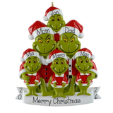 Personalized Family of 6 Green Furry Monster Christmas Ornament