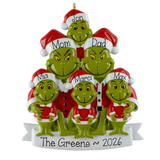 Personalized Family of 6 Green Furry Monster Christmas Ornament