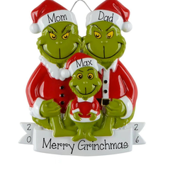 Personalized Family of 3 Green Furry Christmas Ornament