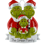 Personalized Family of 3 Green Furry Christmas Ornament