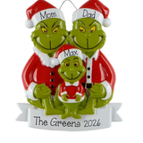 Personalized Family of 3 Green Furry Christmas Ornament