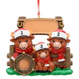 Personalized Western Highland Cow Family of 3,  Hand Personalized Family Christmas Ornament