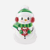 Personalized Snowman drinking Hot Cocoa Christmas Ornament, Frosty the Snowman with Green Scarf and Red Ear Muffs, Personalized Gift