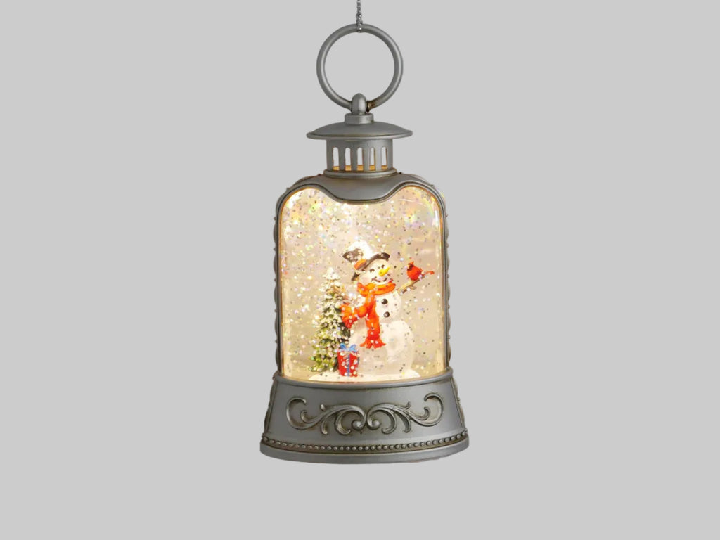 Christmas Decor- Lighted Snowman Lantern Glitter Globe