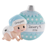Baby Boy's 1st Christmas, Baby Crawling Blue Ornament, First Christmas Keepsake