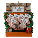 Personalized Family of 6 Ornament, Rustic Lodge Fireplace Christmas Mantel Keepsake