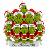 Personalized Family of 10 Green Monster Christmas Ornament