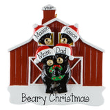 Personalized Black Bear Family of 4 Christmas Ornament – Red Barn Family or Grandkids Keepsake