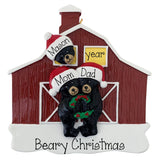 Personalized Black Bear Family of 3 Christmas Ornament – Red Barn Family or Grandkids Keepsake
