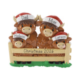 Personalized Highland Cow Family of 4,  Hand Personalized Family Christmas Ornament