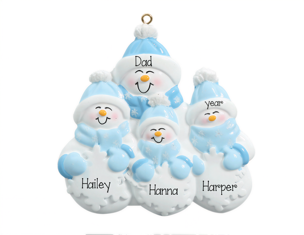 Snowman Single Parent with 3 Children~Personalized Ornament, Single Mom