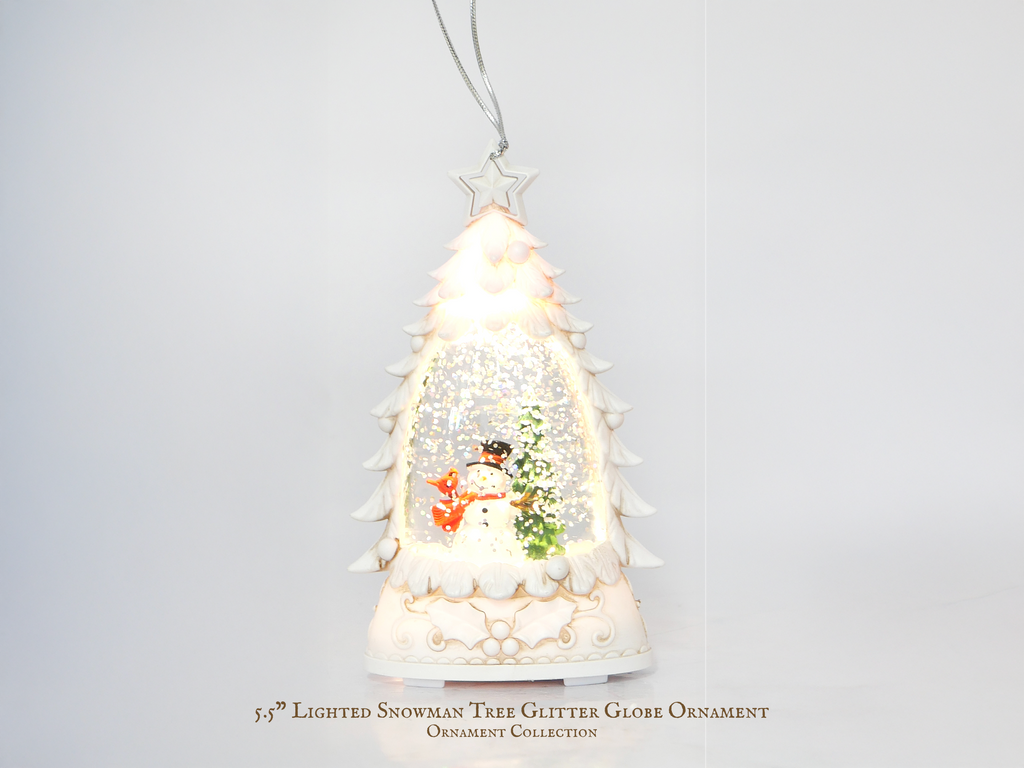 5.5" Snowman Tree Lighted Glitter Globe Christmas Decor