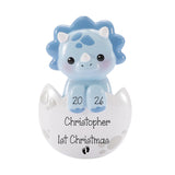 Baby Blue Triceratops Christmas Ornament, First Christmas Keepsake, Hand-Personalized