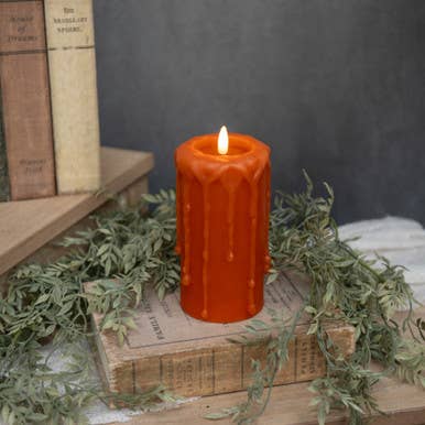 6" ORANGE 3D FLAME PILLAR CANDLE