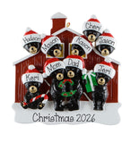 Family of 9 Black Bear with Red barn Personalized Christmas Ornament, 9 Grandkids Keepsake