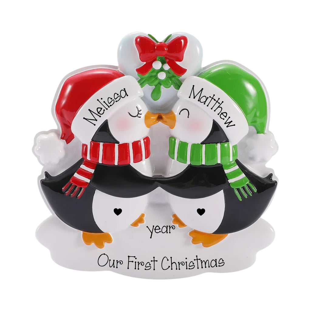 Couples-Cute Mistletoe with Kissing Penguins Personalized Christmas Ornament, Family of 2 Keepsake