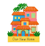 Colorful Caribbean House Personalized Christmas Ornament ~ Colorful Beach House with Palm Trees ~ Southwest Home ~ Beach Vacation Ornament