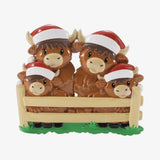 Personalized Highland Cow Family of 4,  Hand Personalized Family Christmas Ornament