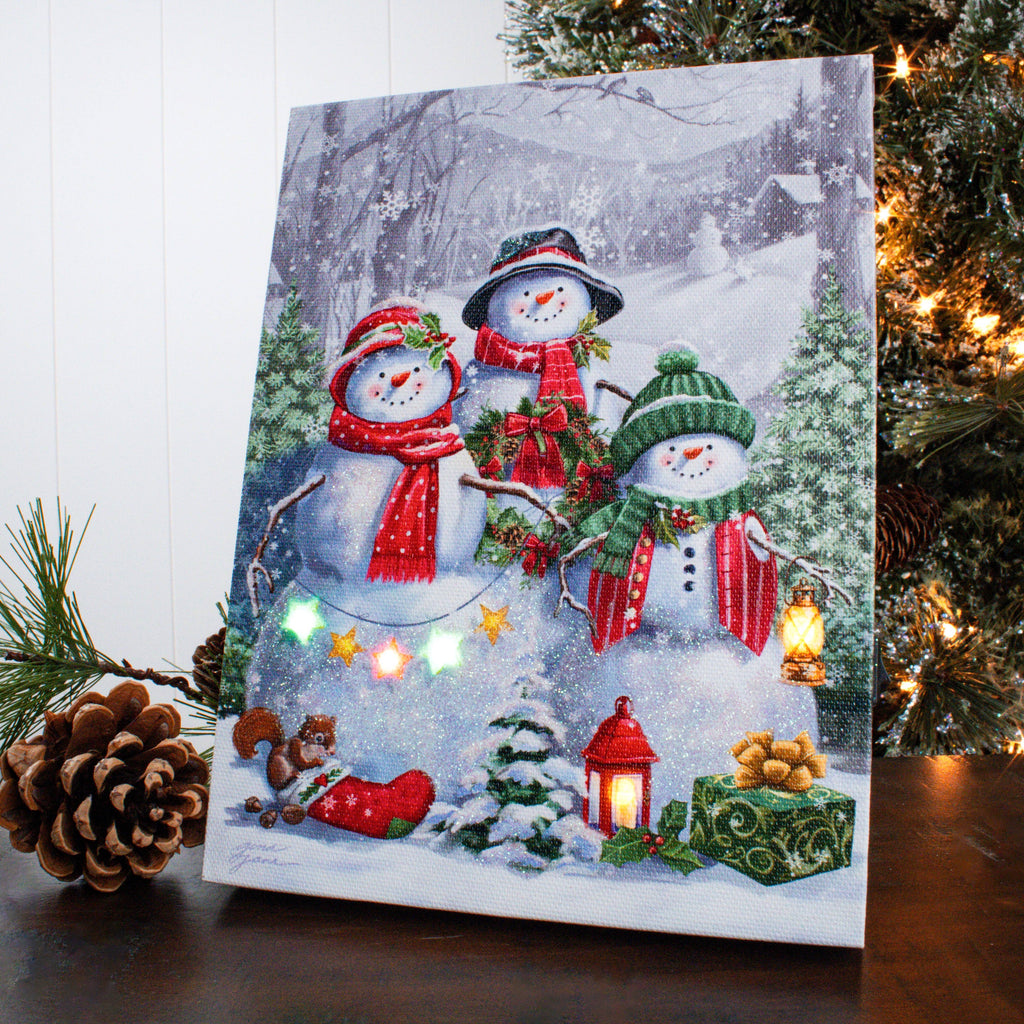 Snowman Friends 6x8 Lighted Tabletop Canvas