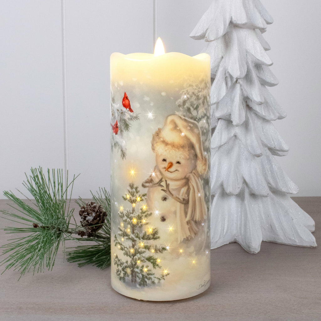 Silent Night Snowman Fiber Optic Candle