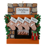Personalized Family Ornament, Family of 4 Lodge With Fireplace Christmas Keepsake