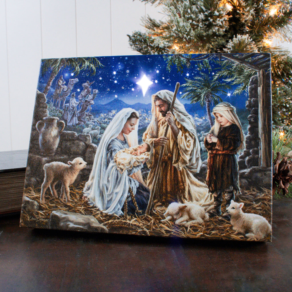 Let Us Adore Him 8x6 Lighted Tabletop Canvas