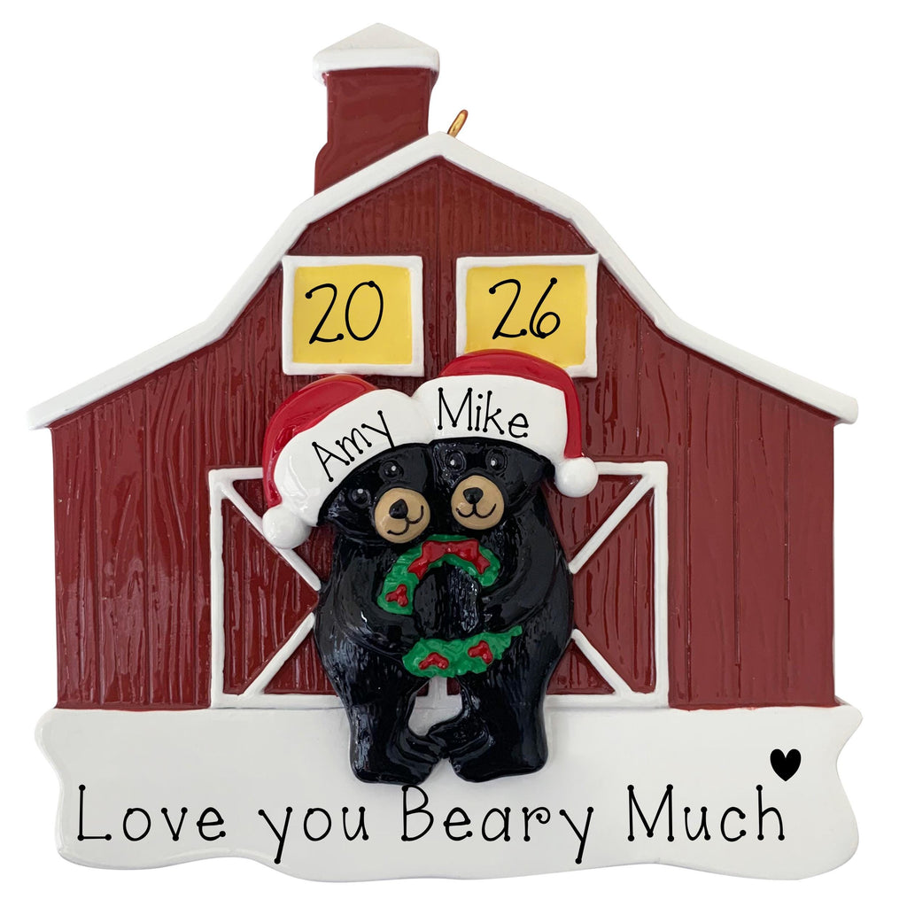 Personalized Black Bear Couple Christmas Ornament – Red Barn Bear Keepsake