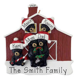 Personalized Black Bear Family of 5 Christmas Ornament – Red Barn Family or Grandkids Keepsake