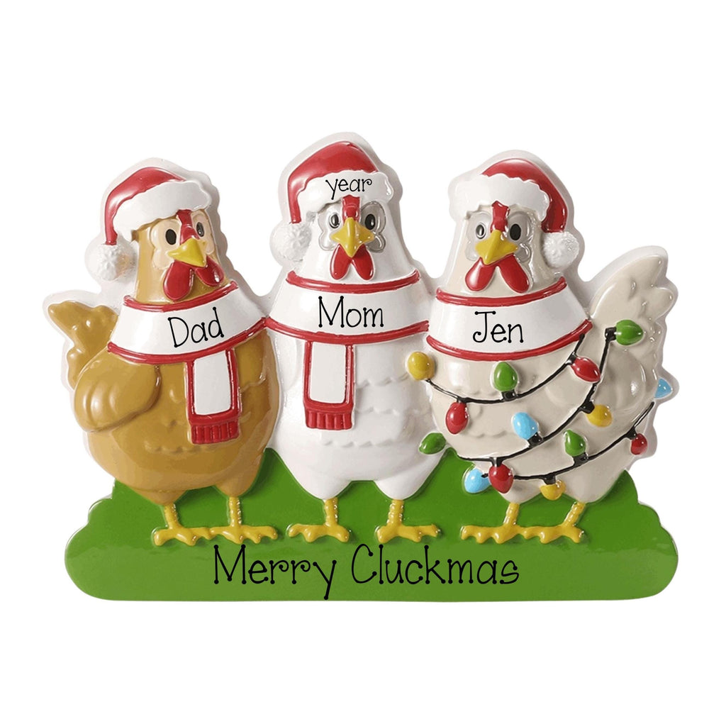 Family of 3 Chicken Christmas Ornament~ Personalized Ornament ~  3 Chickens Christmas Ornament ~ Family of 3 Farm ~ Homesteaders Ornaments