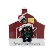 Personalized Black Bear Family of 3 Christmas Ornament – Red Barn Family or Grandkids Keepsake