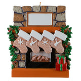 Personalized Family Ornament, Family of 4 Lodge With Fireplace Christmas Keepsake