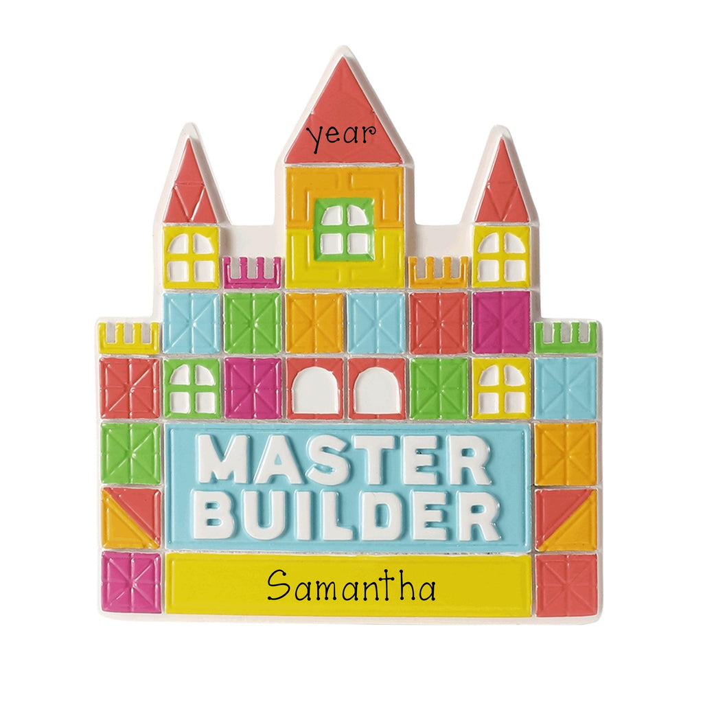 Master Builder Personalized Christmas Ornament ~ Building Blocks Ornament for Boy or Girl ~ Colorful Block Castle ~ Toddler Ornament