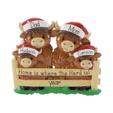 Personalized Highland Cow Family of 4,  Hand Personalized Family Christmas Ornament