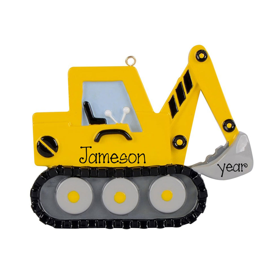 Excavator personalized ornament ~Yellow Excavator Ornament