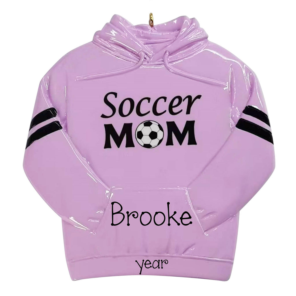 Soccer Mom Sweatshirt Personalized Christmas Ornament, Pink Sweatshirt