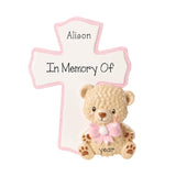 Personalized Child Bear with Pink Cross Ornament ~ Baby Girl Memorial Ornament ~ Christening Ornament for a Girl ~ Child memorial Ornament