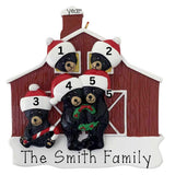 Personalized Black Bear Family of 5 Christmas Ornament – Red Barn Family or Grandkids Keepsake