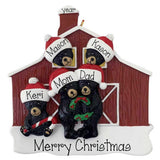 Personalized Black Bear Family of 5 Christmas Ornament – Red Barn Family or Grandkids Keepsake