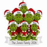Personalized Green Monster Family of 8 Christmas Ornament
